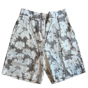 Ver Apasionadas Floral Linen Blend Bermuda Shorts Tan White Size S NWT